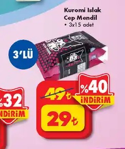 Kuromi Islak Cep Mendil 3'Lü