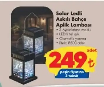 Solar Ledli Askılı Bahçe Aplik Lambası Askılı Bahçe Aplik Lambası 3 Adet Aydınlatma Modu Led Tel Işık Otomatik Yanma Stok 8500 Adet
