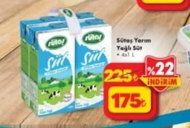 Sütaş Yarım Yağlı Süt 4X1L
