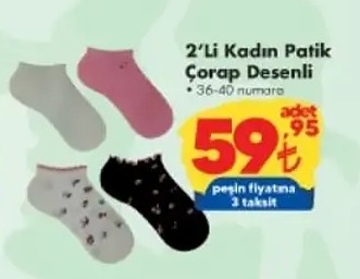 2'Li Kadın Patik Çorap Desenli 36-40 Numara