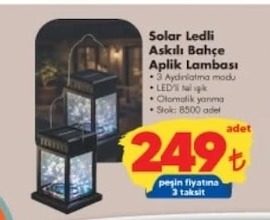 Solar Ledli Askılı Bahçe Aplk Lambası