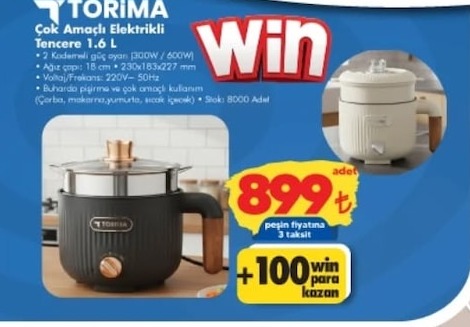 Torima Çok Amaçlı Elektrikli Tencere 1.6 L