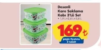 Desenli Kare Saklama Kabı 3'Lü Set 1.9L+2.6L+3.6L
