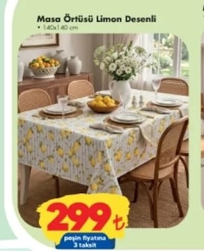Masa Örtüsü Limon Desenli 140X140 Cm