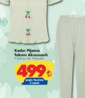 Kadın Pijama Takımı Aksesuarlı S-M Ve L-Xl Pamuklu