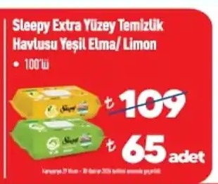 Sleepy Extra Yüzey Temizlik Havlusu Yeşil Elma/Limon 100'Lü