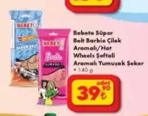 Bebeto Süper Belt Barbie Çilek Aromalı/Hot Wheels Şeftali Aromalı Yumuşak Şeker 140G