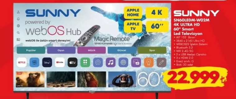 Sunny Sn60Ledm-W02M 60" Smart Led Televizyon