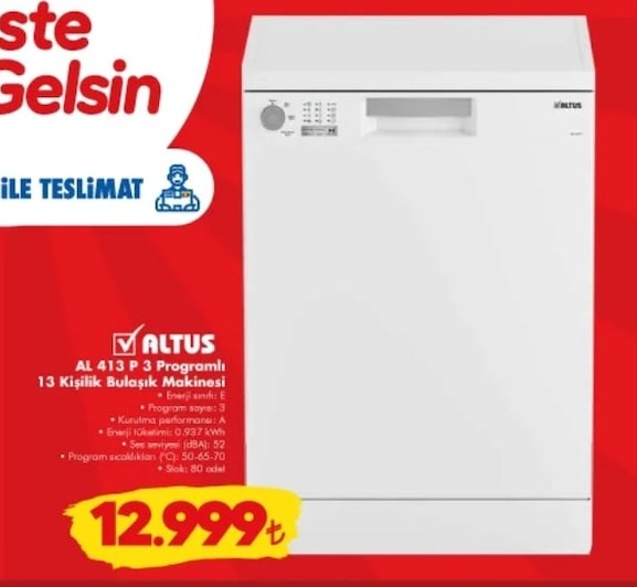 Altus Al 413 P 3 Programli 13 Kisilik Bulasik Makinesi