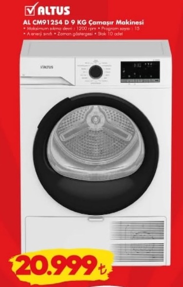 Altus Al Cm91254 D 9 Kg Çamaşır Makinesi
