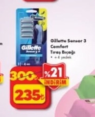 Gillette Sensor 3 Comfort Tıraş Bıçağı 4 Yedek