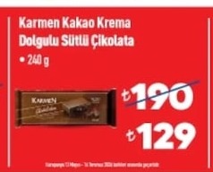 Karmen Kakao Krema Dolgulu Sütlü Çikolata 240G