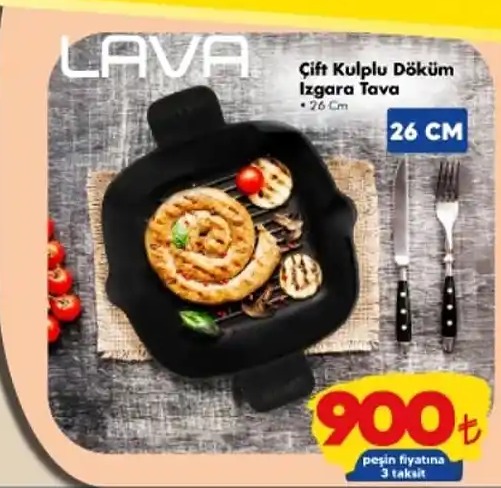 Lava Çift Kulplu Döküm Izgara Tava 26 Cm