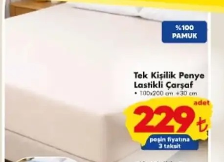 Tek Kişilik Penye Lastikli Çarşaf 100X200 Cm +30 Cm