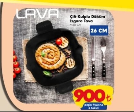 Lava Çift Kulplu Döküm Izgara Tava 26 Cm