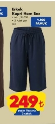 Erkek Kapri Ham Bez M-L, Xl-2Xl 2 Adet Yarı Cep