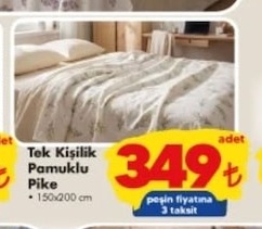 Tek Kisilik Pamuklu Pike 150X200 Cm