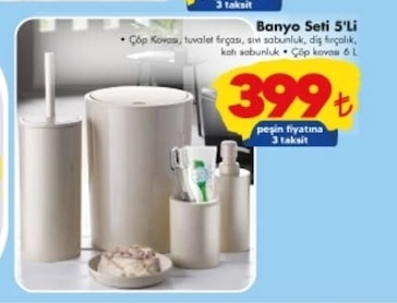 Banyo Seti 5'Li Çöp Kovas , Tuvalet Fırçası , Sıvı Sabunluk , Dış Fırçalık , Katı Sabunluk