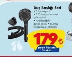 Duş Başlığı Seti 5 Fonksiyonlu 150 Cm Paslanmaz Çelik Spiral