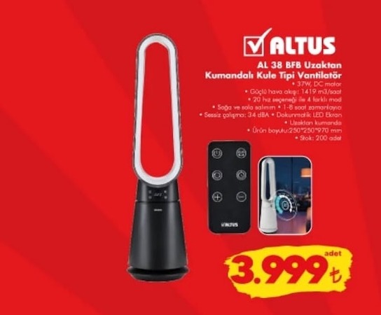 Altus Al 38 Bfb Uzaktan Kule Tipi Vantilatör