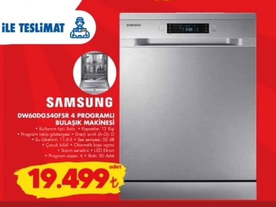 Samsung Dw60Dg540Fsr 4 Programli Bulaşik Makinesi