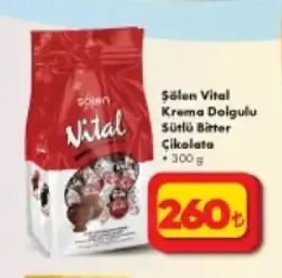 Şölen Vital Krema Dolgulu Sütlü Bitter Çikolata 300G