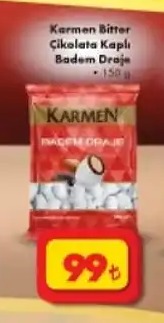 Karmen Bitter Çikolata Kaplı Badem Draje 150G