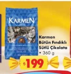 Karmen Bütün Fındıklı Sütlü Çikolata 360G
