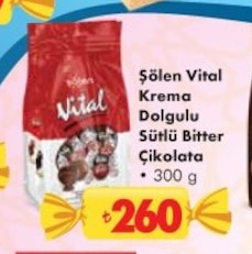 Şölen Vital Krema Dolgulu Sütlü Bitter Çikolata 300 G