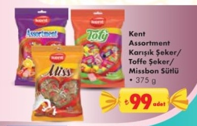 Kent Assortment Karışık Şeker/ Toffe Şeker/ Missbon Sütlü 375 G