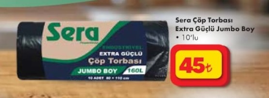 Sera Çöp Torbası Extra Güçlü Jumbo Boy 10'Lu