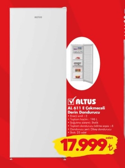 Altus Al 611 E Çekmeceli Derin Dondurucu