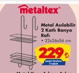Metaltex Metal Asılabilir 2 Katlı Banyo Rafı (22X26X56 Cm)