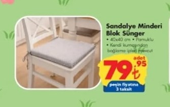 Sandalye Minderi Blok Sünger 40X40 Cm