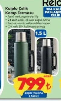 Kulp'Lu Çelik Kamp Termosu 1.5 L