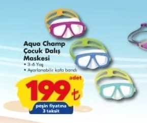 Aqua Champ Çocuk Dalış Maskesi 3-6 Yaş Ayarlanabilir Kafa Bandı