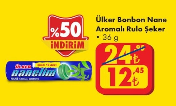 Ülker Bonbon Nane Aromalı Rulo Şeker 36G
