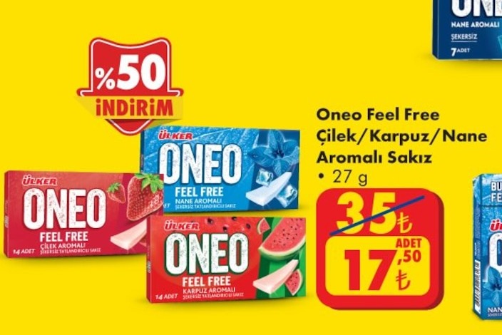 Ülker Oneo Çilek Aromalı Feel Free Sakız 14 Adet