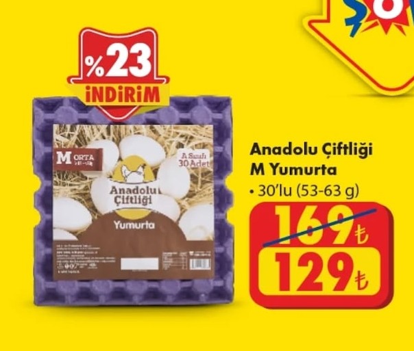 Anadolu Çiftliği M Yumurta 30'Lu (53-63 G)