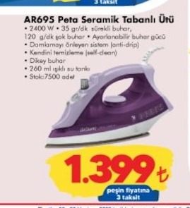 Ar695 Peta Seramik Tabanlı Ütü