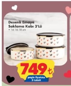 Desenli Emaye Saklama Kabı 3'Lü 14-16-18 Cm