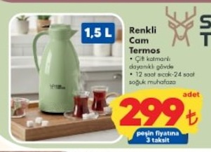 Renkli Cam Termos 1.5 L