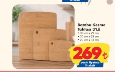 Bambu Kesme Tahtası 3'Lü 38-30-20 Cm