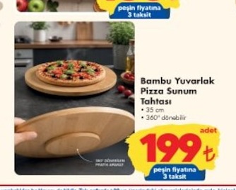 Bambu Yuvarlak Pizza Sunum Tahtası 35 Cm