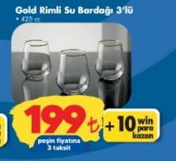 Gold Rimli Su Bardağı 3'Lü 425Cc