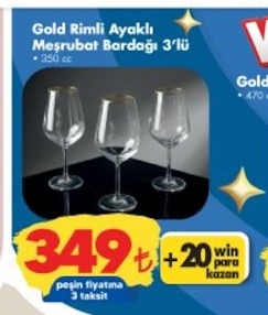 Gold Rimli Ayaklı Meşrubat Bardağı 3'Lü 350Cc
