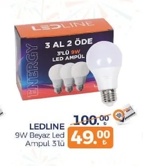 Ledline 9W Beyaz Led Ampul 3'Lü
