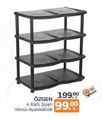 Özgen 4 Raflı Siyah Venüs Ayakkabılık