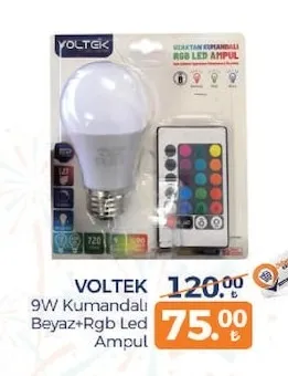 Voltek 9W Kumandalı Beyaz+Rgb Led Ampul