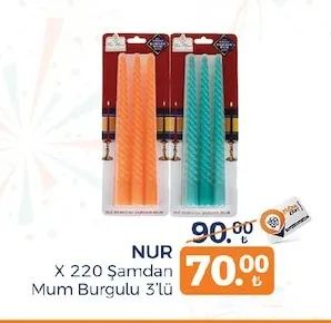 Nur X 220 Şamdan Mum Burgulu 3'Lü